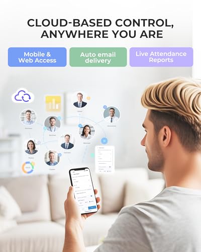 NGTeco Cloud Time Clock for Employees Small Business, Remote Control Fingerprint Time Clocks, Customization Rule Clock in Machine with Software ＆ iOS/Android App, 2.4G WiFi, No Monthly Fee