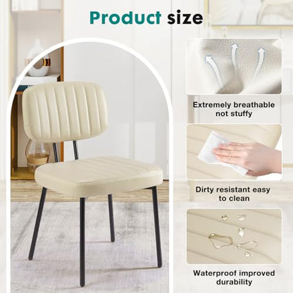 OLIXIS Dining Chairs Set of 2, Upholstered Kitchen Chairs, Beige White | Faux Leather Comfortable Cushion Seat, Metal Legs with Backrest, Mid-Century Modern, Easy Assembly, Dining Room Home - color: Beige White, size: 2 PCS