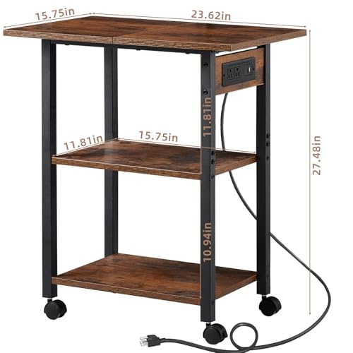 Lerliuo 3-Tier Printer Stand with Charging Station, Rolling Printer Table - color: Brown, size: 3-Tier with Charger