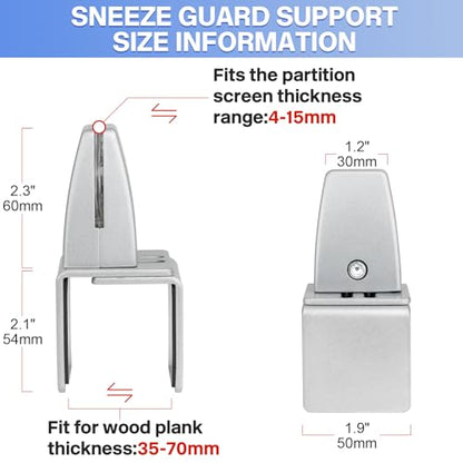 4 Packs Sneeze Guard Support, Aluminum Vertical Partition Board Clamp, Acrylic Desk Divider Support Clamp, Desk Shield Privacy Panel Clamps for Clear Shield for Countertop Reception - size: Downclamp & 4pcs