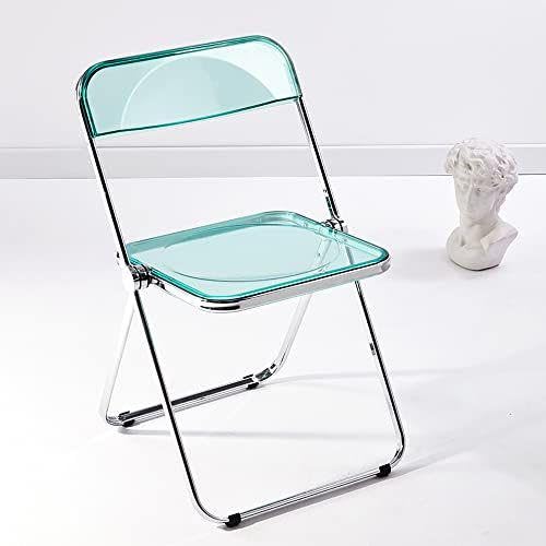 Modern Clear Acrylic Chair, Plastic Folding Chair, Green | Stackable Chrome Frame Crystal Seat, Accent Side Chair, Transparent Foldable Dining Chairs for Desk, Vanity, Party, Banquet - color: Green