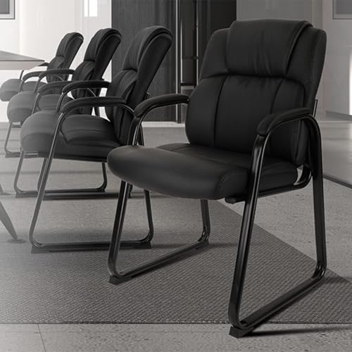 CLATINA Ergonomic Black Guest Chair with Arms Set of 8- Office Reception and Conference Seating, PU Leather Meeting Chairs with Sled Base for Waiting Rooms and Home Offices - color: Black-sled Base, size: 8PK