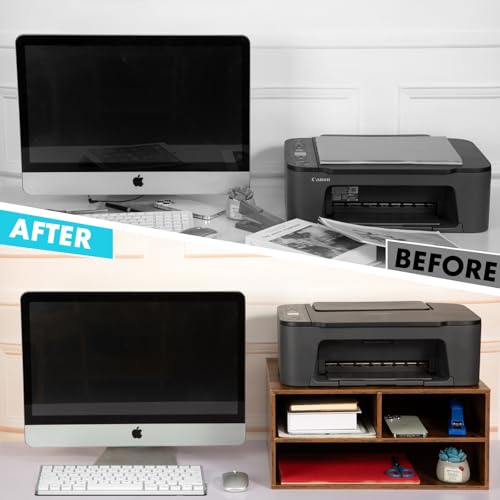 EMERIT Printer Stand Shelf with Storage Wood Desk Paper Organizer for Home/Office, Printer Riser, 2 Tier - color: Wood, size: Medium