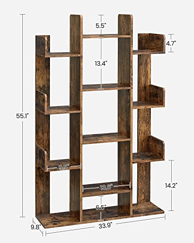 VASAGLE Bookshelf with 13 Storage Shelves, 9.8 x 33.9 x 55.1 Inches - color: Rustic Brown, style: 5-Tier (33.9"W)
