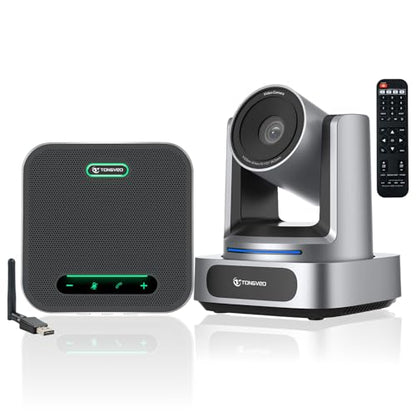 4K Conference Room Camera System, AI Auto-Tracking 4K PTZ Camera 3x Optical Zoom 92° Wide-Angle and Bluetooth Speakerphone 16.4FT Voice Pickup for Conferencing Worship Church Education Medical - color: Grey
