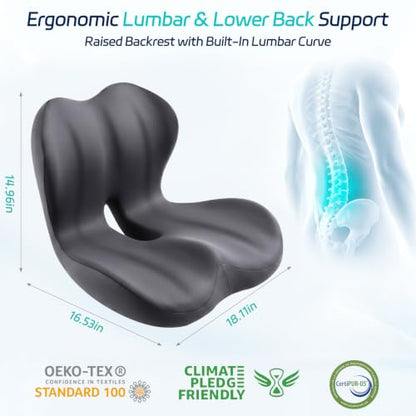 Seat Cushion & Back Support for Tailbone and Lower Back Relief - color: Black