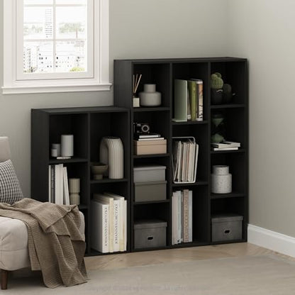 Furinno LUDER Book Shelf, 11-Cube Bookshelf, Reversible Bookcase, 9.4 x 29.1 x 41.7, Easy Assembly, for Living Room, Bedroom, Home Office, Blackwood - color: Blackwood, size: 11-Cube