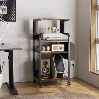 Tall Printer Stand with Charging Station, 4-Tier Mobile Printers Cart - color: Retro Brown, size: 20.9''x15.7''
