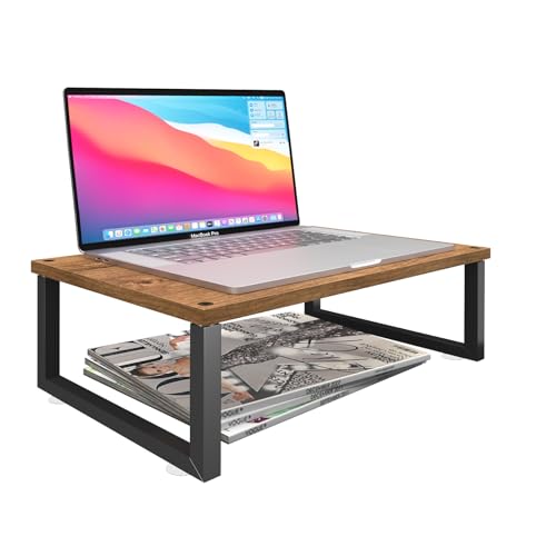 Simple Trending Wood Monitor Stand Riser, 2 Pack, Antique Brown | Desk Storage Organizer, Desktop Stand for PC/TV/Laptop/Printer , Sturdy Metal Frame, Waterproof, 29"W x 8.97"D x 5.43"H - size: 29"W x 8.97"D x 5.43"H