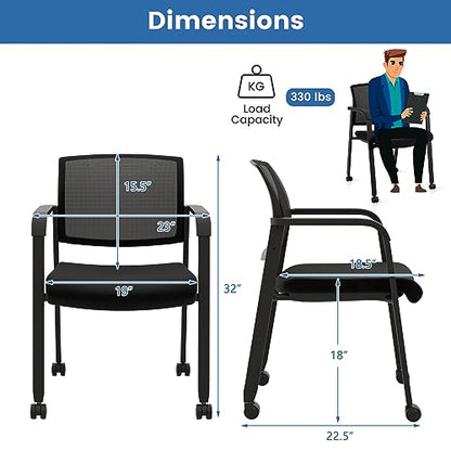 Tangkula Rolling Conference Room Chairs Set of 12, Stackable Office Guest Mesh Chairs with Armrests and Wheels, Ideal for Waiting Room Office, School, Lobby, Black - color: Black, size: Set of 12