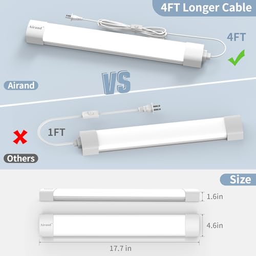 Airand LED Ceiling Light Fixture, 1.43FT Plug in Lights 2PCS, IP66 Water-Proof Linkable Tube Lights 5000k 16W Light Bar Under Cabinet Lighting Shop Kitchen Workbench Closet Corded with ON/Off Switch - size: 1.43FT-2PCS