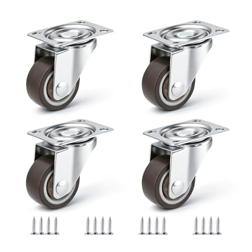 Small Caster Wheels 1 Inch Swivel Plate Castors 4pcs 360 Degree Rollable Low Profile Soft Rubber Wheel Replacement with Screw in Smooth and Quiet for Rolling Light Furniture Weight Under 100Lb