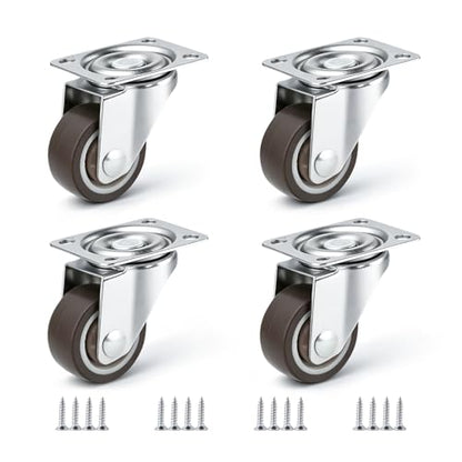 Small Caster Wheels 1 Inch Swivel Plate Castors 4pcs 360 Degree Rollable Low Profile Soft Rubber Wheel Replacement with Screw in Smooth and Quiet for Rolling Light Furniture Weight Under 100Lb