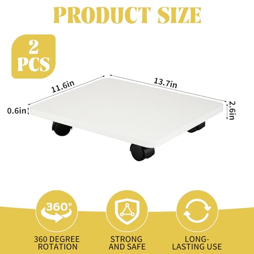 2 Pcs Under Desk Printer Stand with 4 Caster Wheels, White Movable Printer, White Rolling Plant Rack Tray, Multiple Places Such As Living Room, Bedroom to Place Scanners, Fax Machines