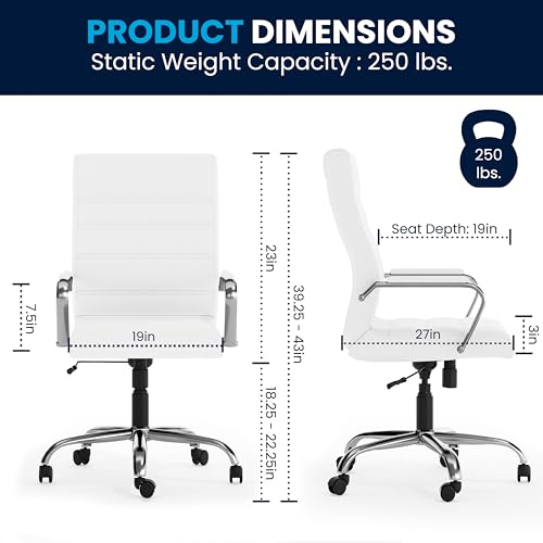 Flash Furniture Whitney High-Back Swivel LeatherSoft Desk Chair with Padded Seat and Armrests, Adjustable Height Padded Office Chair, White/Chrome | 360° Swivel, Height Adjustable, Commercial Grade - color: White Leathersoft/Chrome Frame