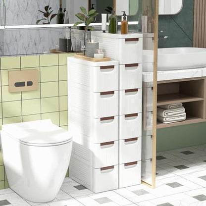 LOKO 6-Drawer Narrow Storage Cabinet, Slim Rolling Cart, Mobile Plastic Cart Container with Pull Handles, Built-in Wheels, for Living Room, Kitchen, Bathroom, Office (7.5"x16.5"x43" (6 Drawer)) - size: 7.5"x16.5"x43" (6 Drawer)