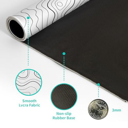 Topographic Contour White Gaming Mouse Pad XL Geographic Map Lines Extended Big Large Desk Mat Non-Slip Rubber Base Stitched Edge Long Keyboard Mousepad for PC Computer Laptop,31.5x11.8 Inch - color: White Topographic Contour
