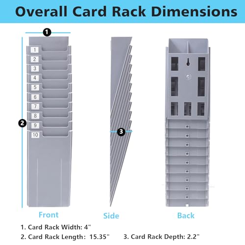 NADAMOO 10-Slot Time Card Holder, Wall-Mounted, Retractable and Expandable Plastic Punch Card Rack, Compatible with Time Clock and Attendance Recorder for Office Business, Grey.