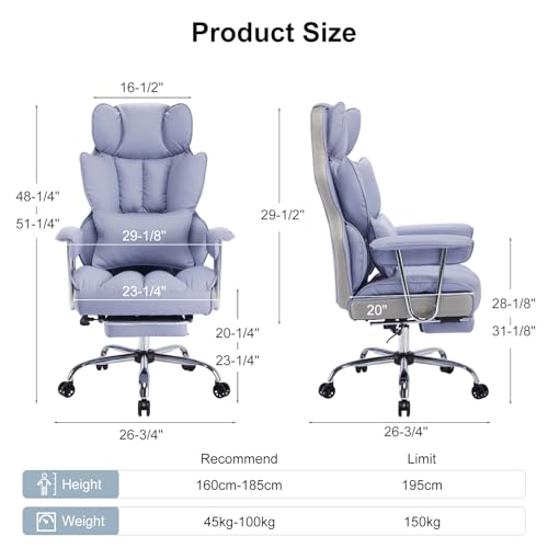 Efomao Executive Office Chair for Heavy People, High Back Computer Chair with Foot Rest, Height Adjustable PU Leather Office Chair,Big and Tall Office Chair (Purple) - color: Purple