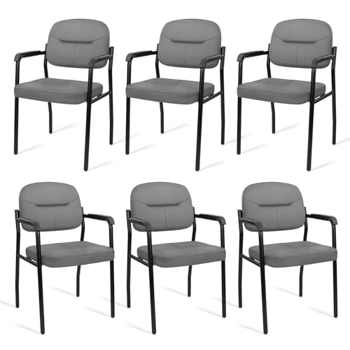 CLATINA Leather Guest Chair Sets of 6, Office Reception Chair No Wheels with Armrests and Lumber Support, Ergonomic Desk Armchair for Meeting Waiting Conference Lobby Room, Grey - color: Grey-laurel, size: 6pack
