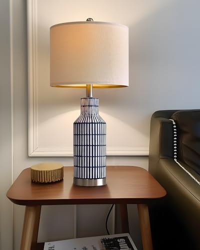 USumkky 25" Modern Ceramic Lamps Single Table Lamp for Living Room Bedroom Farmhouse Nightstand Bedside Lamps - color: Navy Blue