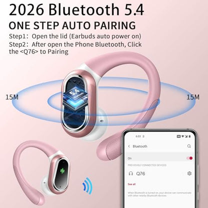 Wireless Earbuds, 2026 New Bluetooth 5.4 Headphones Sport, 60H+ HiFi Stereo - color: comb Pink