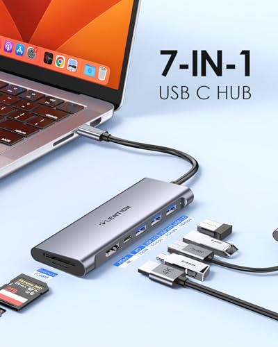 LENTION 7-in-1 USB C Hub, 4K@30Hz, 100W PD, 3 USB 3.0 Ports, Card Readers | Ideal for Work & Study, Stable Driver 3.0 Certified, Compatible with macOS, iOS/iPadOS, Windows & ChromeOS (C36B, Space Gray) - color: Space Gray, size: 7 Ports Short