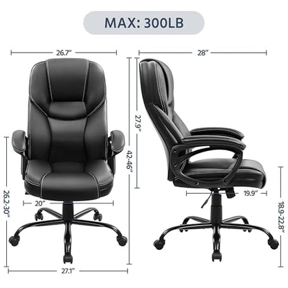 Yaheetech Executive Office Chair High Back PU Leather Adjustable Seat Black - color: Black