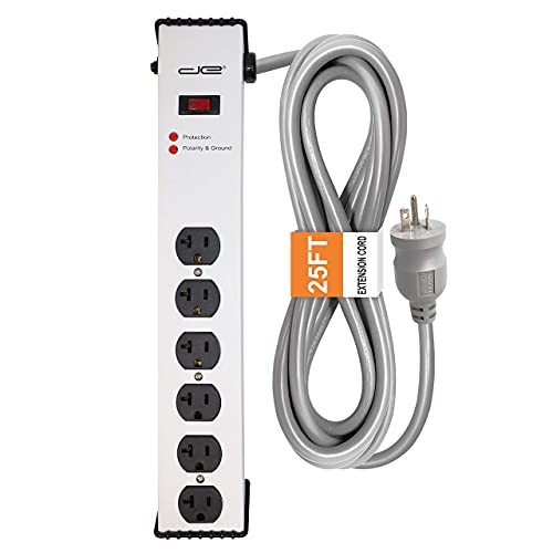 Digital Energy 20 Amp 6-20/T- Slot Plug | 25-Ft Cord - 900 Joule Surge Protector | 6-Outlet, Heavy Duty Steel Body Power Strip - size: 25 FT