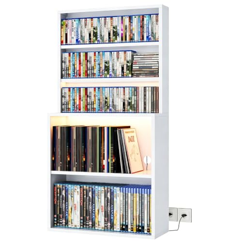 OSEILLC Metal 5-Tier Open Bookcase Storage Cabinet with Cable Holes (White) | Heavy-Duty Metal Build,Display Shelf,Sturdy All-Steel Frame,Different Sizes Storage Space,Bookshelf Cd Rack - color: White, size: 55"Hx27.5"Wx11.8"D
