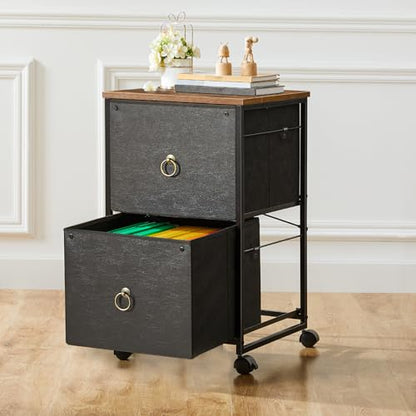 HOOBRO 2 Drawer Mobile File Cabinet, Rolling Printer Stand, Vertical Filing Cabinet, Office Drawers, Filing Cart for Home Office, A4/Letter Size, Nonwovens Drawer, Black and Rustic Brown BFK20WJ01 - color: Black + Rustic Brown