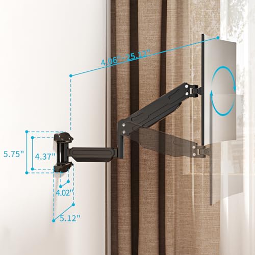 Suptek Single Wall Mount Monitor for 13-32" | Full Motion Adjustable, Gas Spring Arm, Holds up to 22lbs, VESA 75x75/100x100