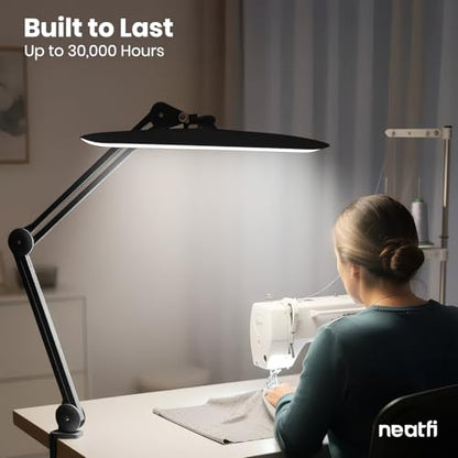 Neatfi LED Desk Lamp, 2200 Lumens, 24W, 20-Inch Wide Head (Black) - color: Black, size: Non-CCT with Clamp