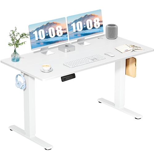 DUMOS 55 Inch Electric Standing Desk, Memory Adjustable Home Office Desk - color: White, size: 55-Inch