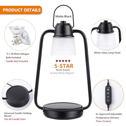 Candle Warmer Lamp with Timer Dimmer - Birthday Gifts for Women Men - color: Black Classic