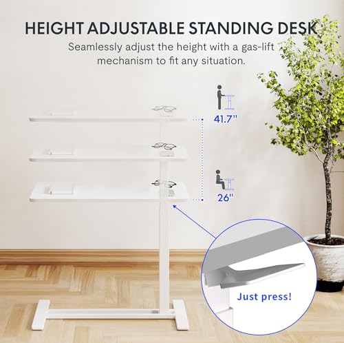 FLEXISPOT 32" Mobile Standing Desk Pneumatic Lift Computer Workstations - color: White, size: 32x18