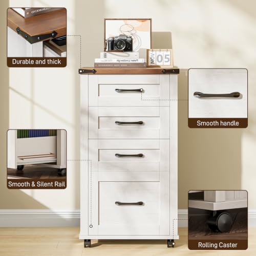 Halitaa 4 Drawer Mobile File Cabinet, Vertical Rustic Filing Cabinet for Hanging A4/Letter Size, Printer Stand with Storage Organization for Home Office - style: 4 Drawer