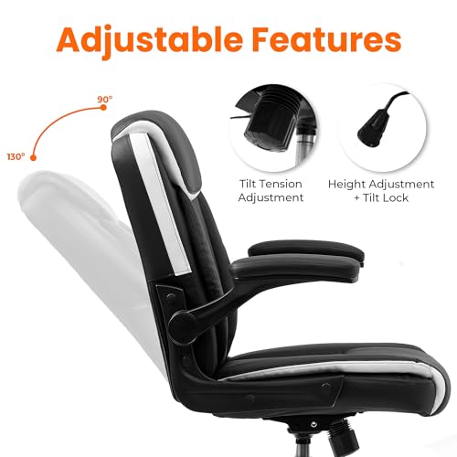NEO CHAIR PU Leather Office Desk Chair with Adjustable Arms, Black White | Ergonomic Mid Back Computer Desk Chair Comfy with Wheels Swivel Rolling for Home Office Gaming Study - color: Black White