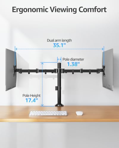 MOUNTUP Dual Monitor Desk Mount, Max 32 Inch up to 17.6lbs, Fully Adjustable Dual Monitor Arm for 2 LCD Screens, Double Monitor Stand with C-Clamp and Grommet Base - size: Dual