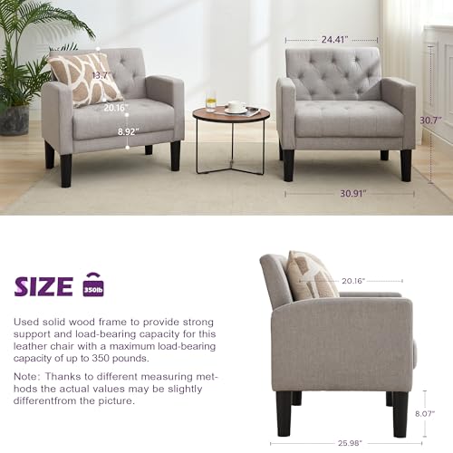 Tufted Accent Chairs Set of 2, Upholstered Armchairs for Living Room - color: Light Grey