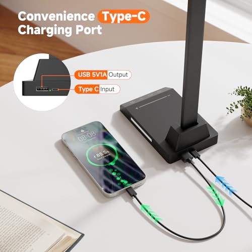ShineTech LED Desk Lamp for Home Office, Foldable Reading Lamp with Adapter | Foldable, 25 Lighting Modes and Dimmable, Touch Control, Eye-Caring LED Light for Bedroom Nighstand with Small Night Light - color: Black