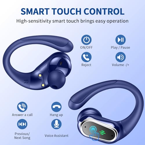 Wireless Earbuds, 2026 New Bluetooth 5.4 Headphones Sport, 60H+ HiFi Stereo - color: comb navy blue
