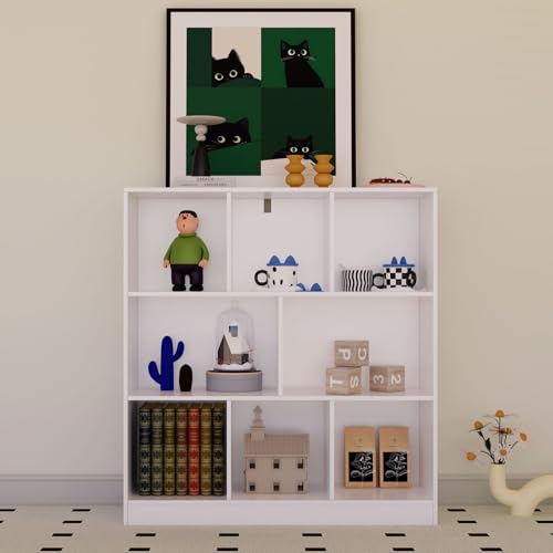 8-Cube Wooden Bookcase,3-Tier Freestanding Storage Cubes with Base,Multi-Purpose Open Shelving for Books,Toys,Bins,Decor – Home Office,Bedroom,Living Room Organizer (White, 8-Cube) - color: White, size: 8-Cube
