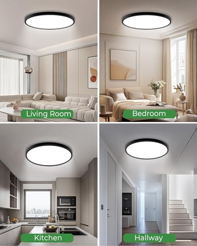 hepside 23INCH Big Dimmable Flush Mount Ceiling Light Fixture Black, 3000/4000/6500K Ceiling Lamp, 50W 5000LM Super Bright Low Profile Light for Bedroom, Kitchen, Bathroom, Hallway - color: Black, size: 23Inch-1pack