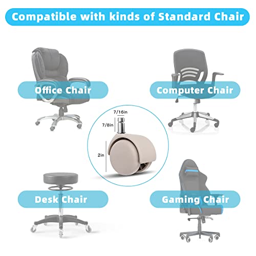 Omyoffice Office Chair Replacement Wheels - 2 in Set of 5 Plastic Casters | 1000 lbs Heavy Duty, 360° Smooth Rolling Casters for Hardwood Carpet, Universal Fit 7/16"x7/8" Stem 11mm, Easy Install, Beige