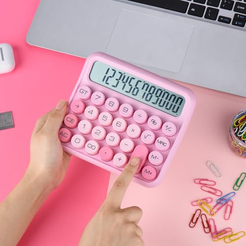 Mechanical Switch 12-Digit Pink Calculator - Large LCD Display, Big Buttons, Desktop, Cute, For Everyday Use - color: pink