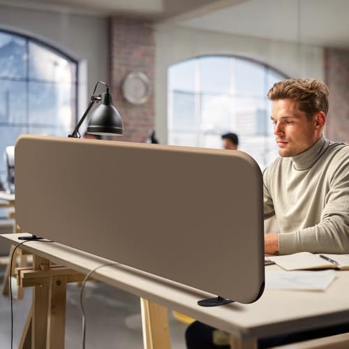 DECOLAB Desk Divider, Privacy Tabletop Partition Panel 48"x18", Taupe - color: Taupe