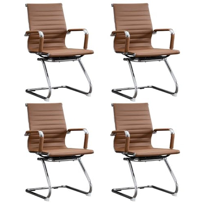 Office Guest Reception Chair Set of 4, Conference Room Chairs Waiting Room Chairs 4 Pack, Modern Leather Office Desk Chair No Wheels.（Brown） - color: Brown, size: 4 Pack