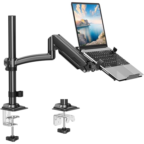 MOUNT PRO Laptop Arm Desk Mount for Max 22lbs 17" Laptop & Max 32" Monitor | Single Monitor Arm with VESA Laptop Tray, Full Motion Laptop Arm with Adjustable Angle, Swivel Notebook Bracket VESA 75/100mm - size: With Pole