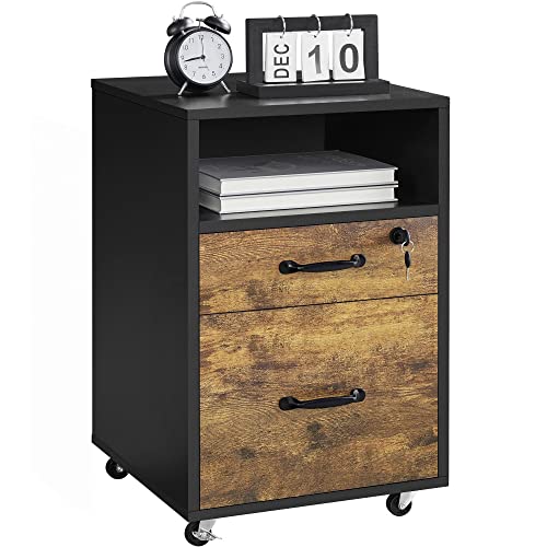 Yaheetech 2-Drawer File Cabinet with Lock, Under Desk Storage, Rustic Brown